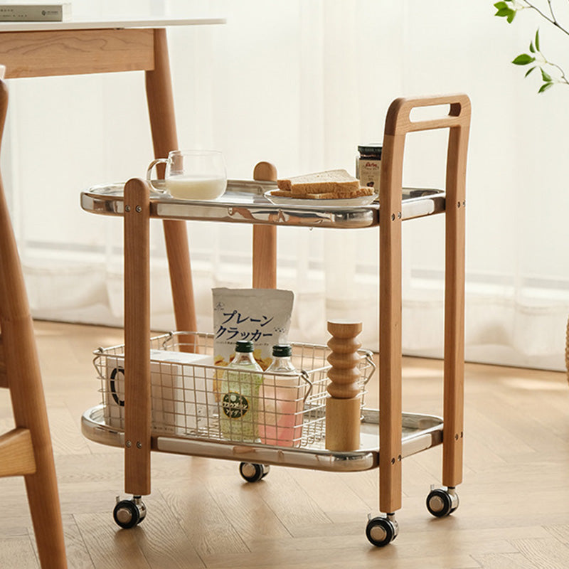 Minimalist Wood Glass Swivel Trolley End Table