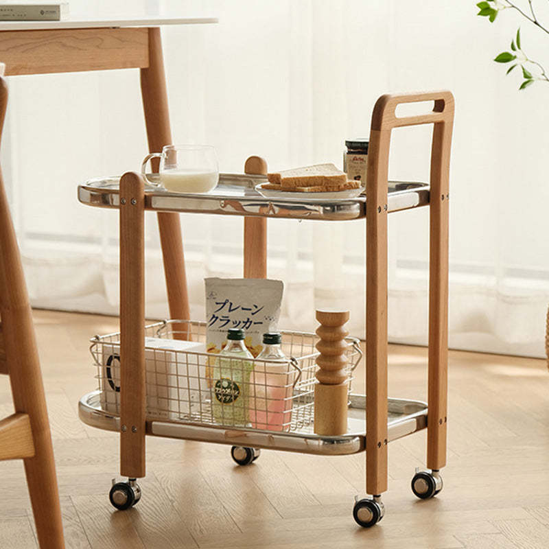 Minimalist Wood Glass Swivel Trolley End Table