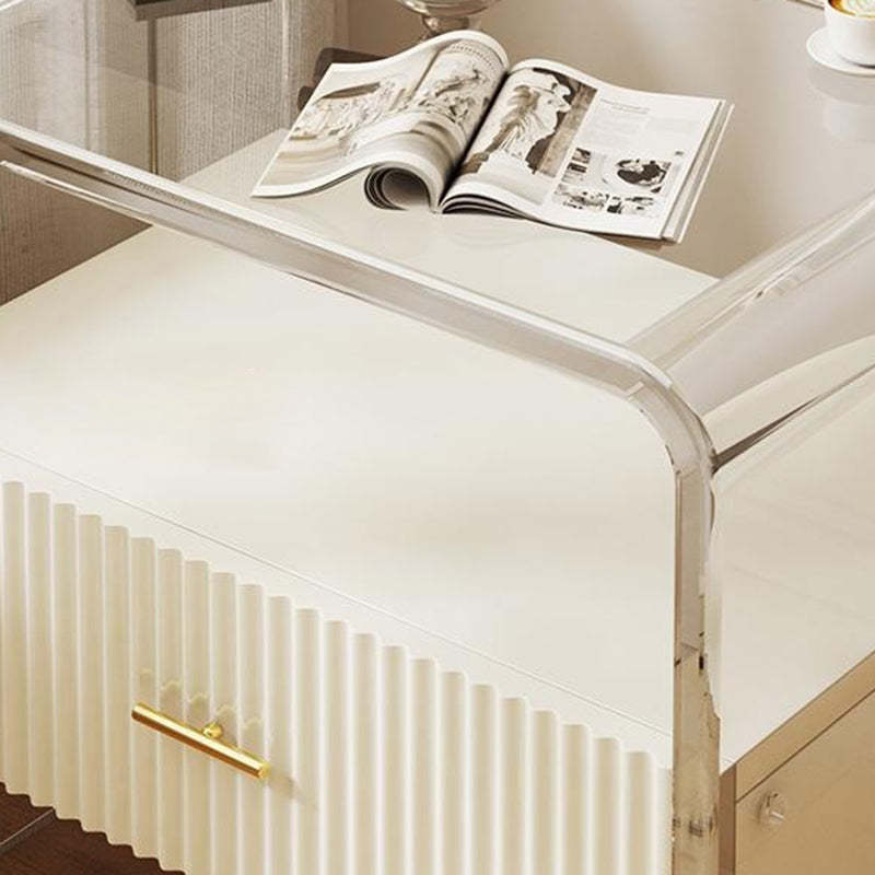 Modern Acrylic Solid Wood 1-Drawer Nightstand — E - White