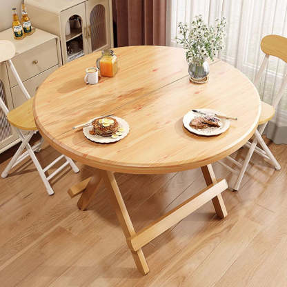 Scandinavian Round Wood 4-Seat Dining Table — Original Wood Color