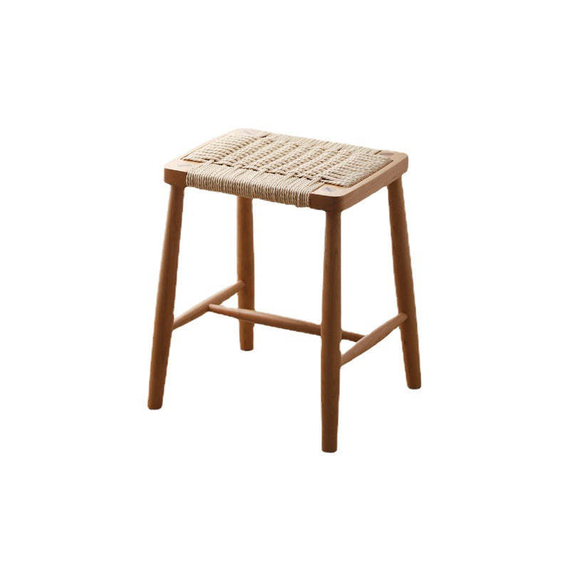 Vintage Braided Rope Wood Square Footstool