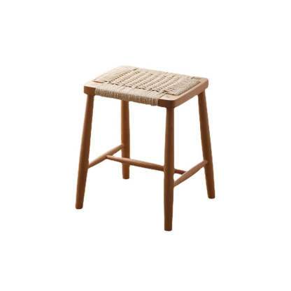 Vintage Braided Rope Wood Square Footstool