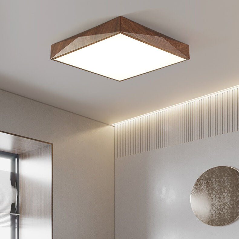 Minimalist Wood Grain Square Geometric LED Flush Mount Light