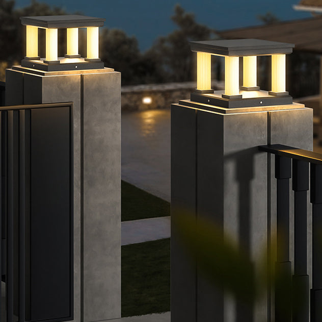 Industrial Stainless Steel Square Column Solar Post Lamp