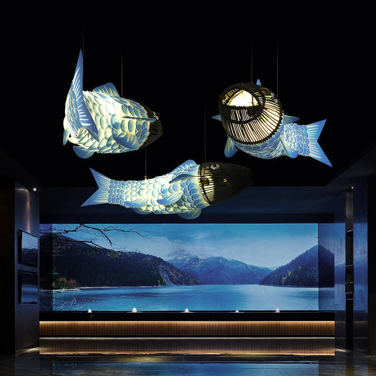 Chinese Koi Fish Iron Fabric Chandelier
