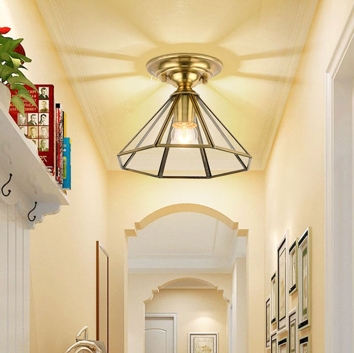 European Brass Glass Cone Ceiling Light