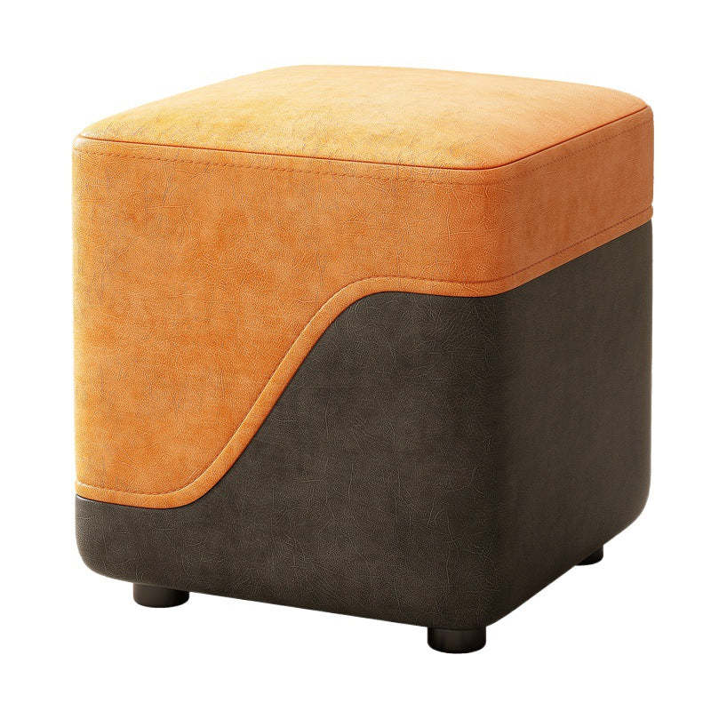 Minimalist Napa Leather Solid Wood Low Stool