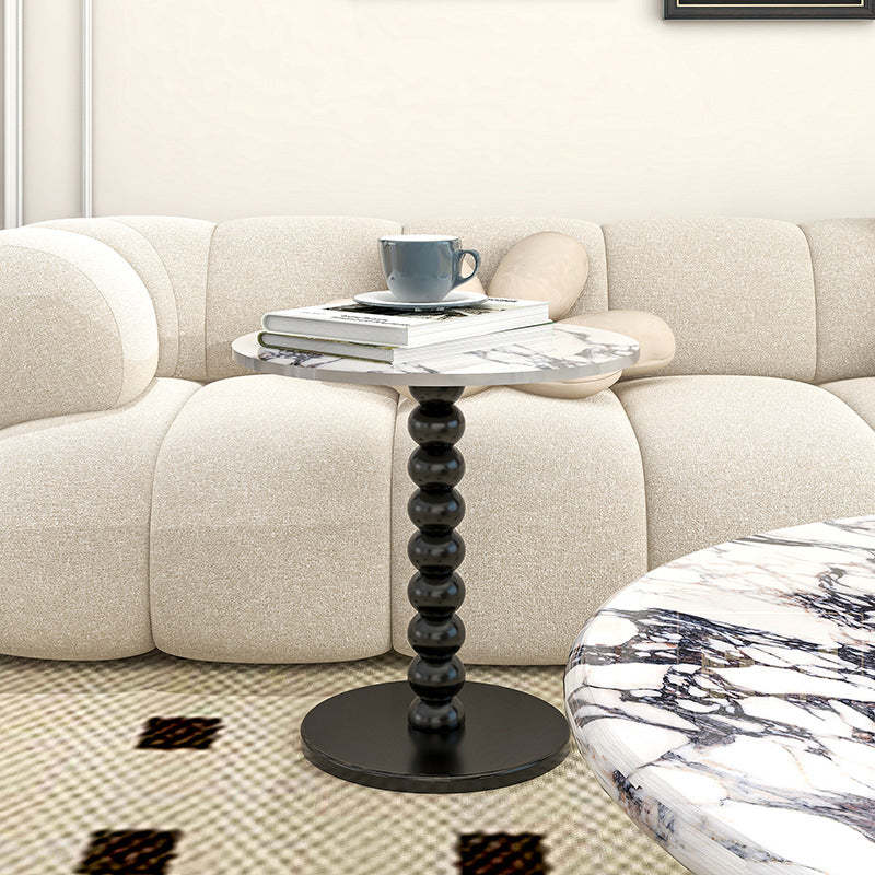 French Round Marble Wood End Table