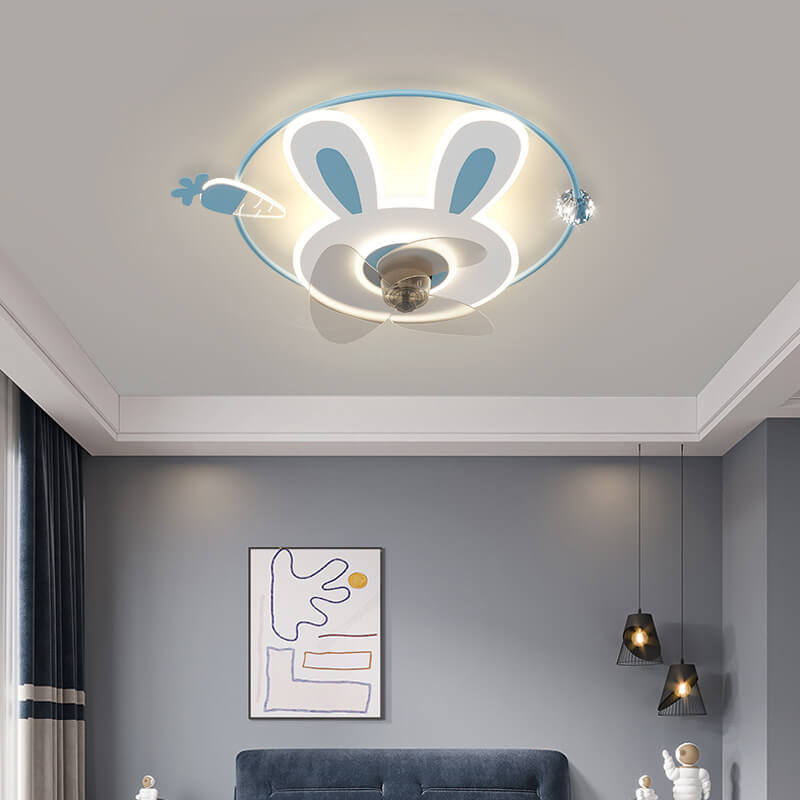 Cartoon Bunny Carrot LED Flush Mount Ceiling Fan Light