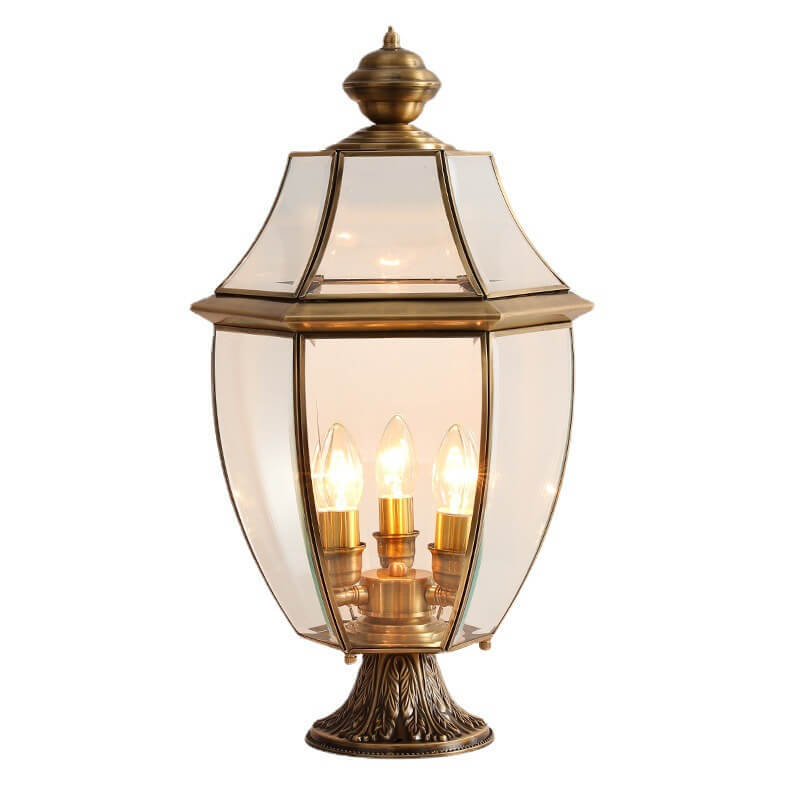 European Copper Clear Glass Lantern Post Landscape Light