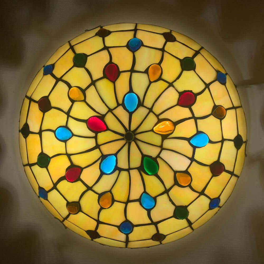 Traditional Tiffany Shell Bead Stained Glass Flush Light