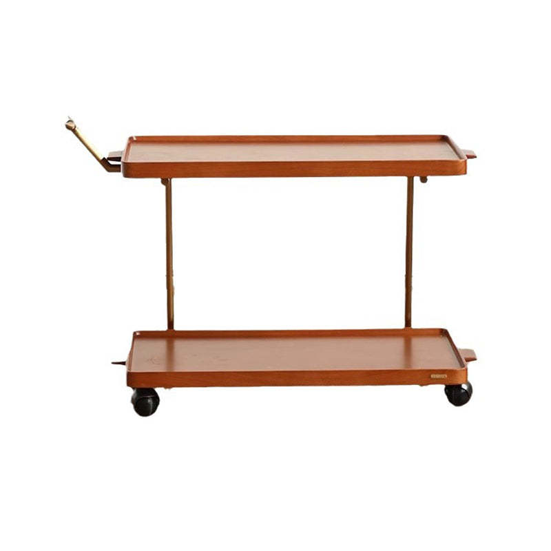 Retro Rubber Wood Stainless Steel Movable Side Table 2-Tier