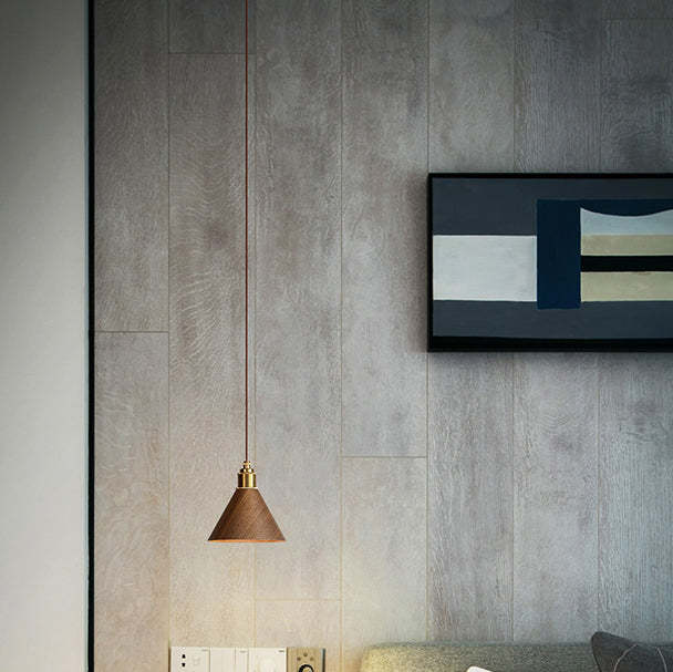 Nordic Minimalist Solid Wood Cone Copper Pendant Light