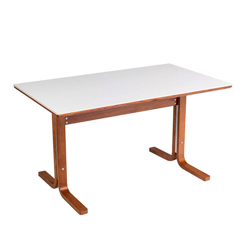 Retro Curved Leg Slate Wood Iron Dining Table