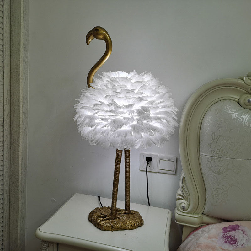 Nordic Goose Feather Metal Flamingo Ball Table Lamp