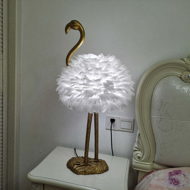 Nordic Goose Feather Metal Flamingo Ball Table Lamp