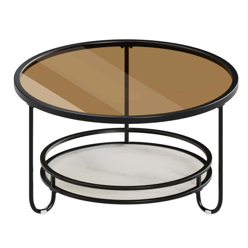 Modern Round Striped Glass Metal Coffee Table