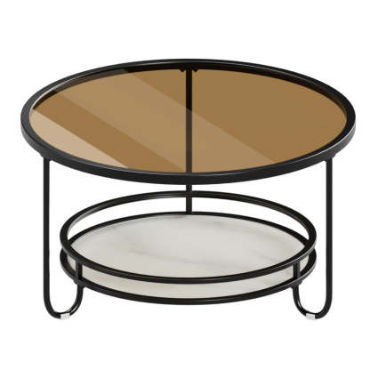 Modern Round Striped Glass Metal Coffee Table