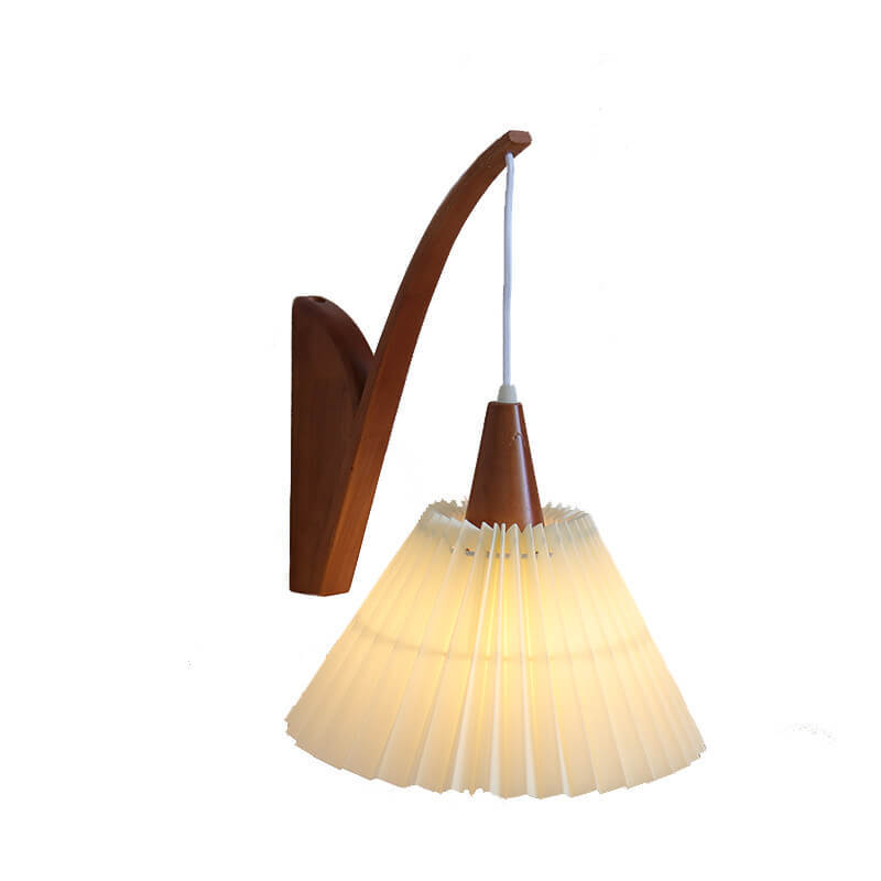 Japanese Solid Wood Pleated Fabric Umbrella Wall Sconce — Log Lamp Arm + Orange Fabric Lampshade / 110V-120V For US/CA