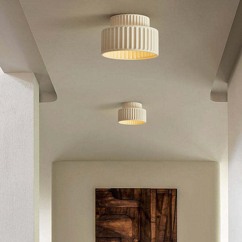 Nordic Cream Hand-Sculpted Stripes Round Flush Light