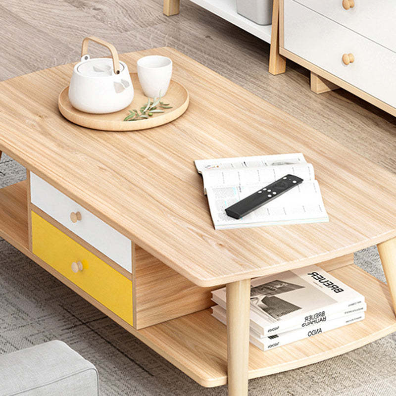 Minimalist Rectangular Wood 2-Tier Coffee Table