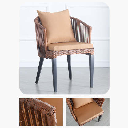 Traditional Farmhouse Rattan Metal Outdoor Dining Chair