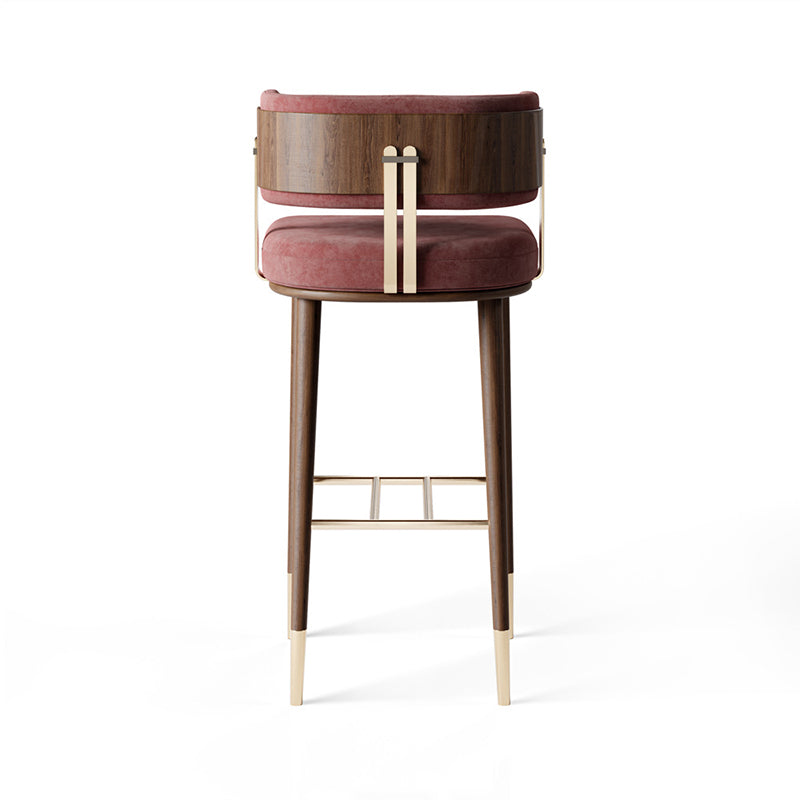 Modern Flannel Wood-Leg Low-Back Bar Stool