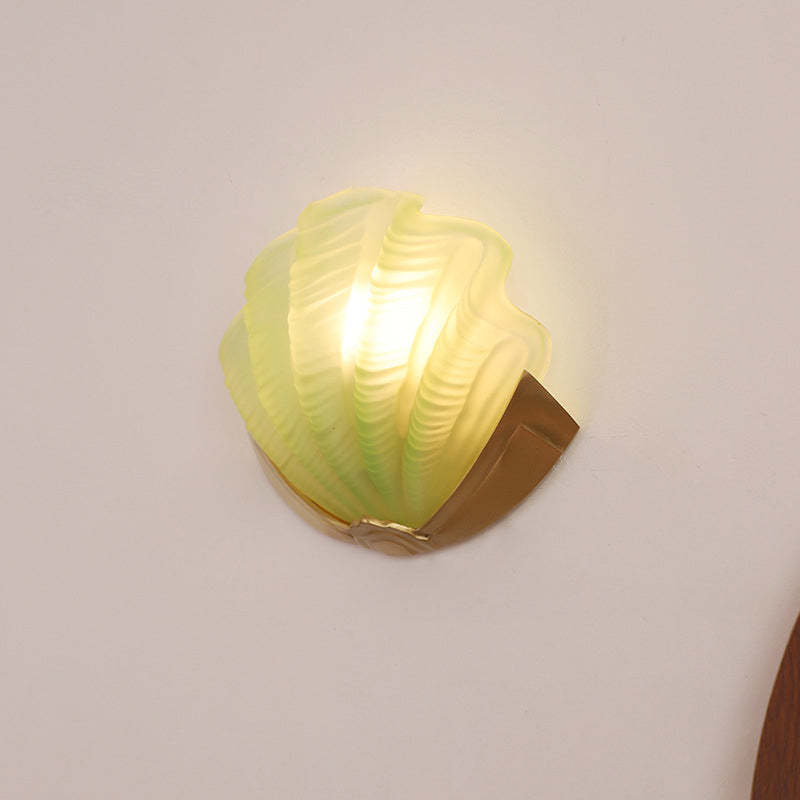 Art Deco Shell Brass Glass Wall Sconce