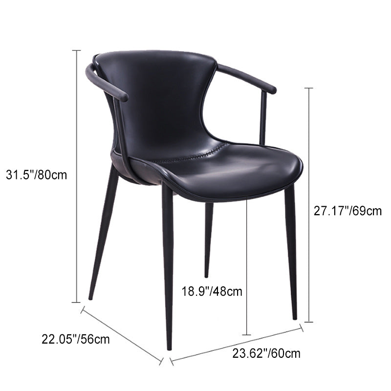 Black leather metal trapezoid saddle dining chairs & benches - minimalist