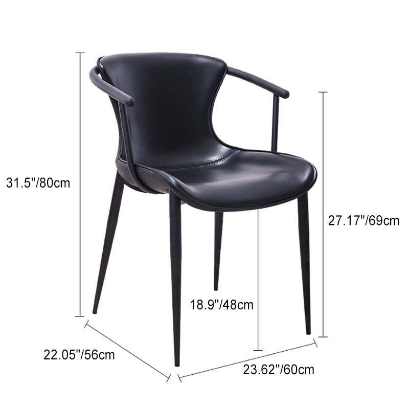 Black leather metal trapezoid saddle dining chairs & benches - minimalist