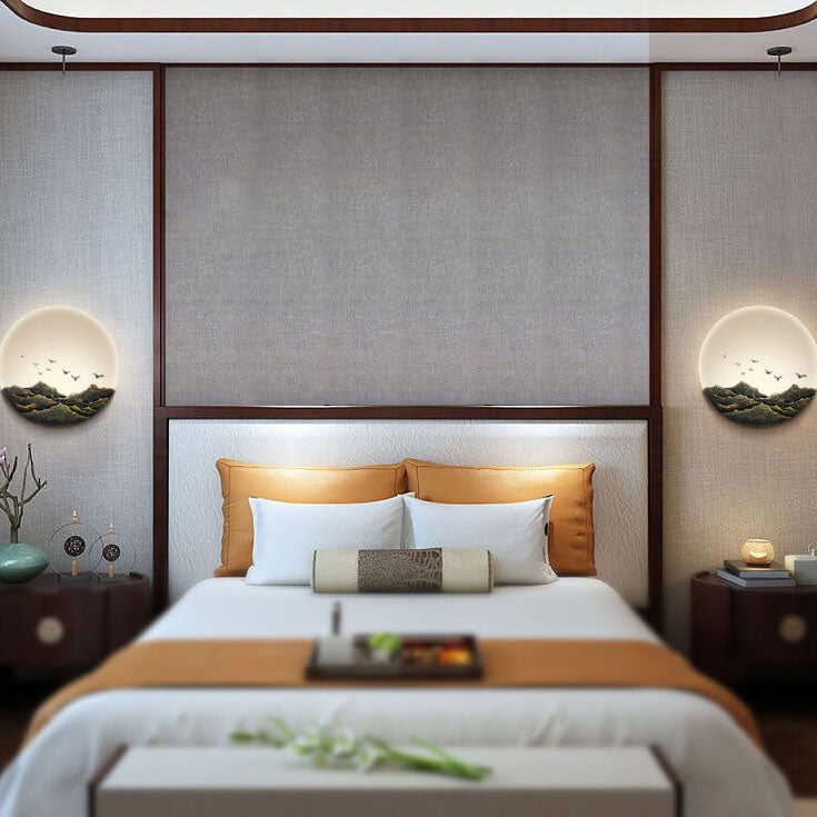 Chinese Classical Resin Mountain Acrylic LED Wall Sconce — C / 110V-120V For US/CA