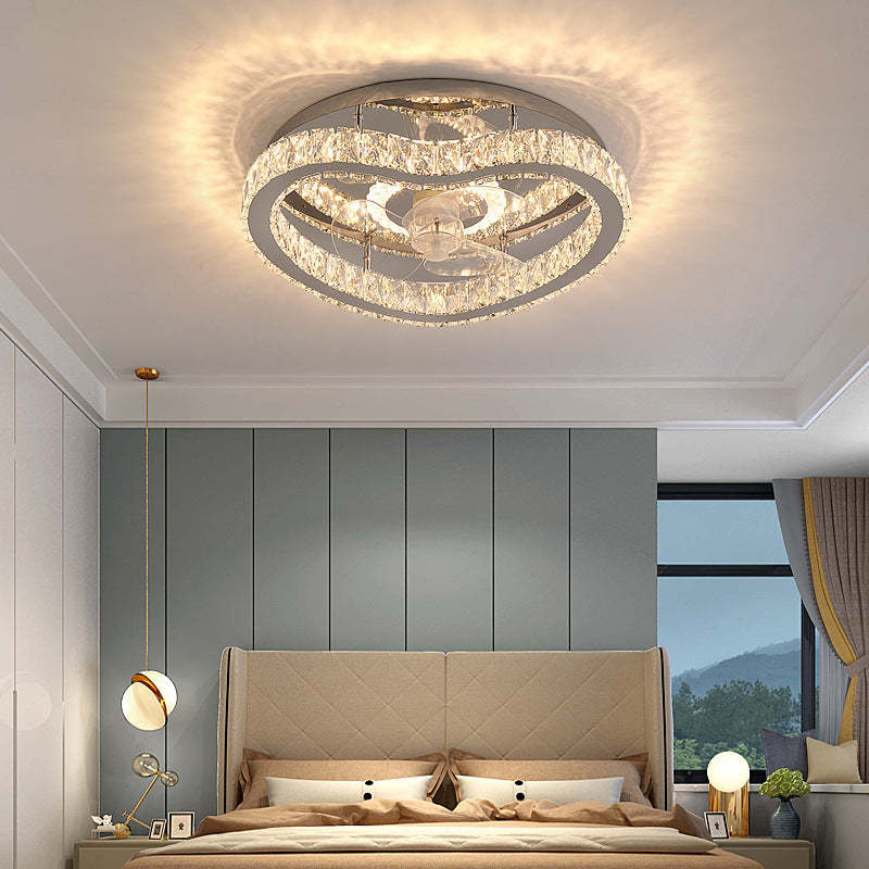 Modern Crystal Stainless Steel LED Flush Mount Fan Light