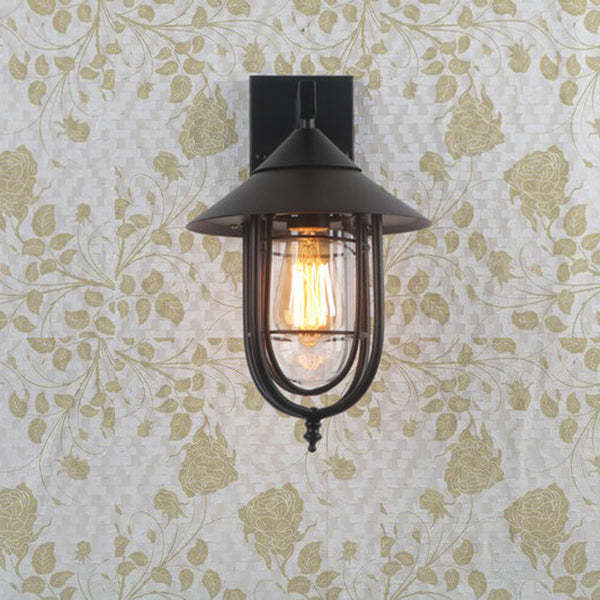 Vintage Industrial Iron Lantern Indoor Outdoor Wall Sconce