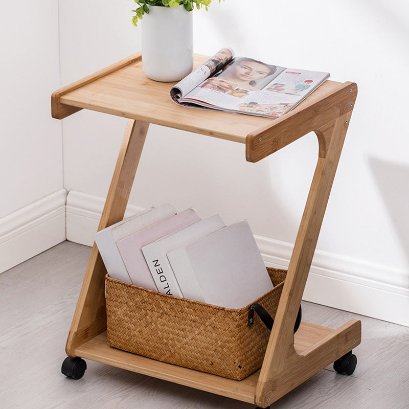 Vintage Z-Shape Wood Rolling End Table — Log Color