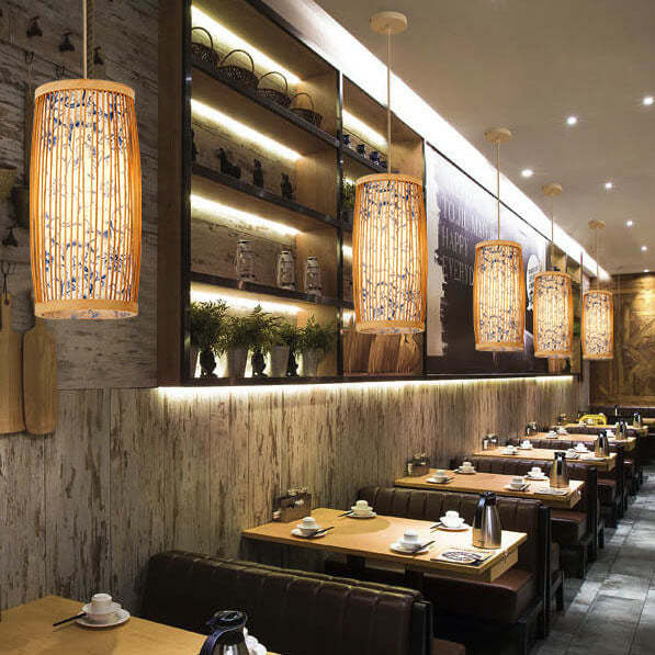 Modern Chinese Cylinder Waist Drum Bamboo Pendant Light