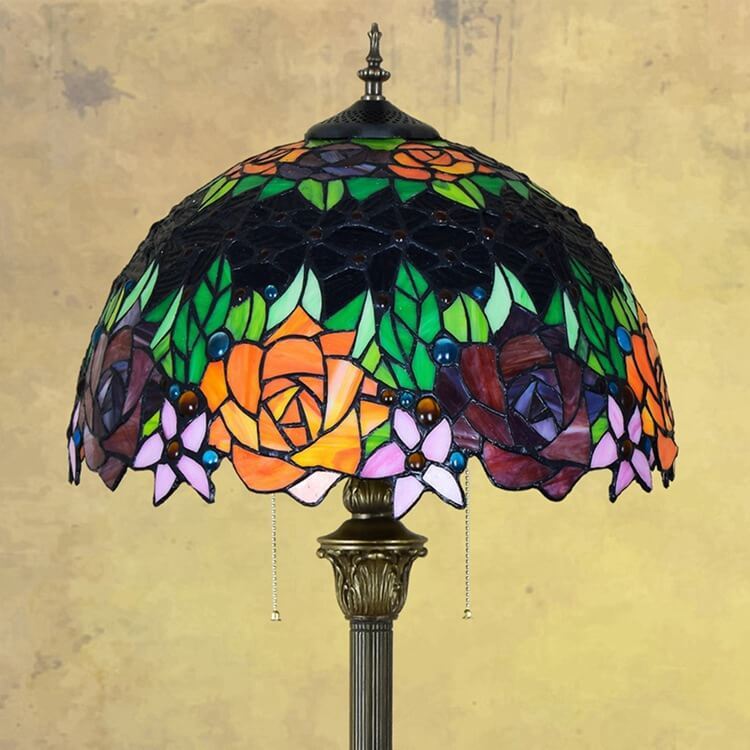 Tiffany Roses Stained Glass Dome 2-Light Floor Lamp