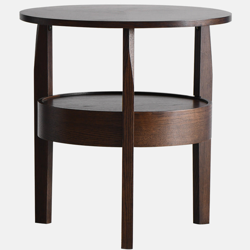 Retro Antique Oak Wood Circular End Table