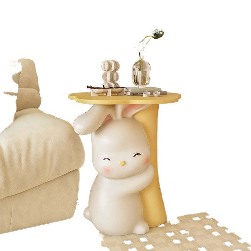 Contemporary Kids Rabbit Resin Wood End Table