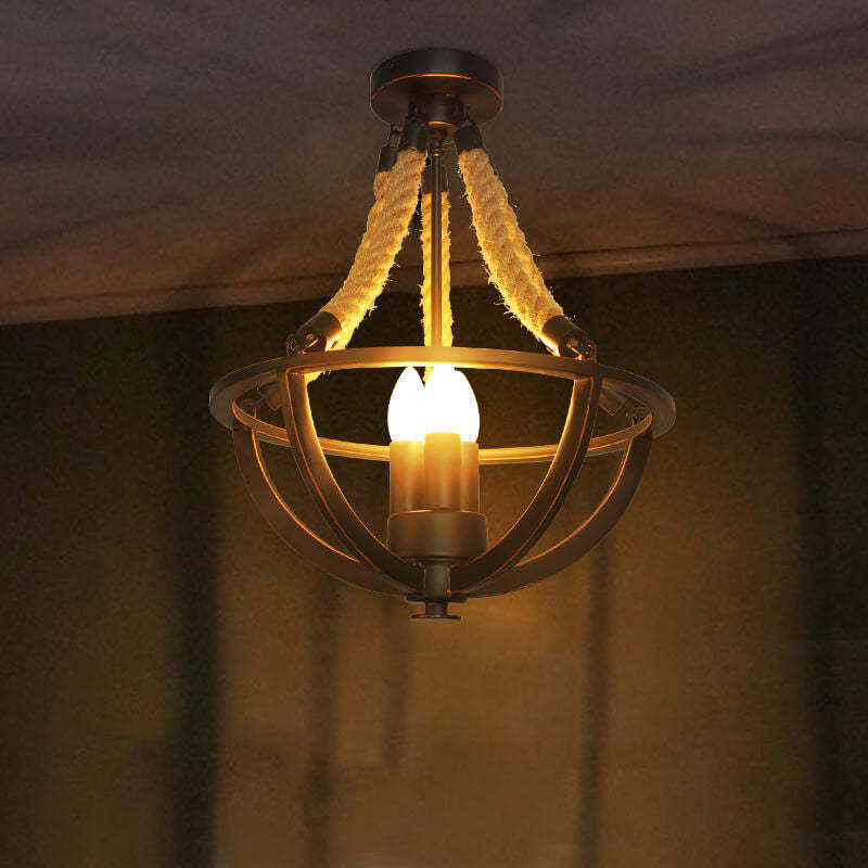 Vintage Industrial Iron Twine Island Chandelier