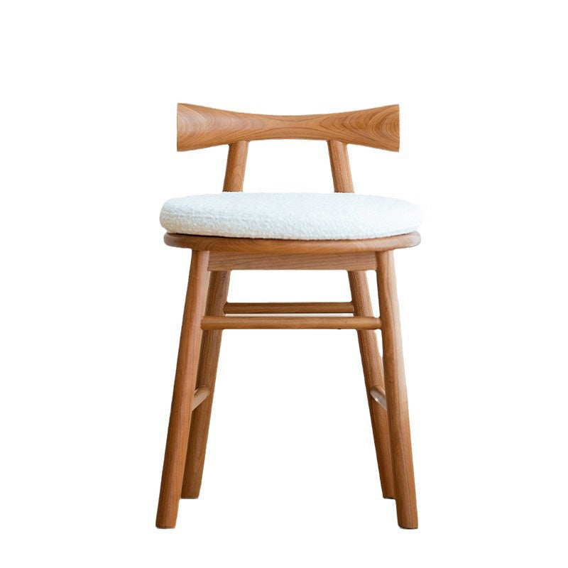 Modern Lambswool Wood Round Vanity Stool Low Back