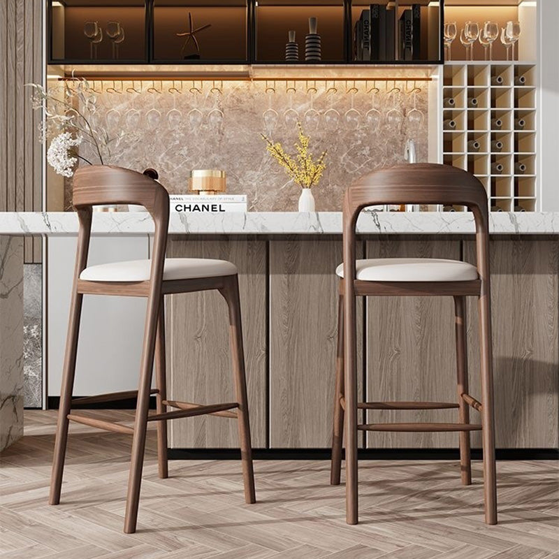 Minimalist Leather Wood Bar Stool