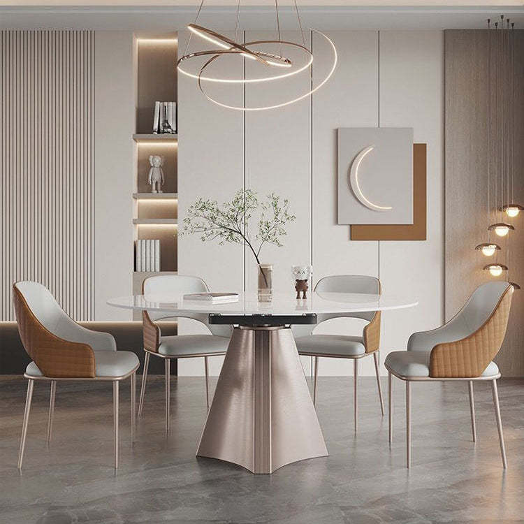 Minimalist Stainless Steel Leather Dining Chair — Black