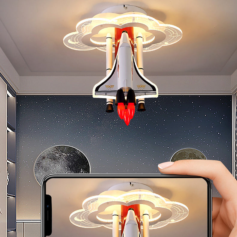 Iron Cartoon Aerospace Rocket Acrylic LED Kids Flush Light