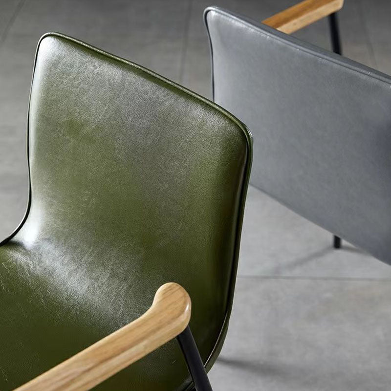 Industrial Upholstered Leather Wood Dining Chair — Brown