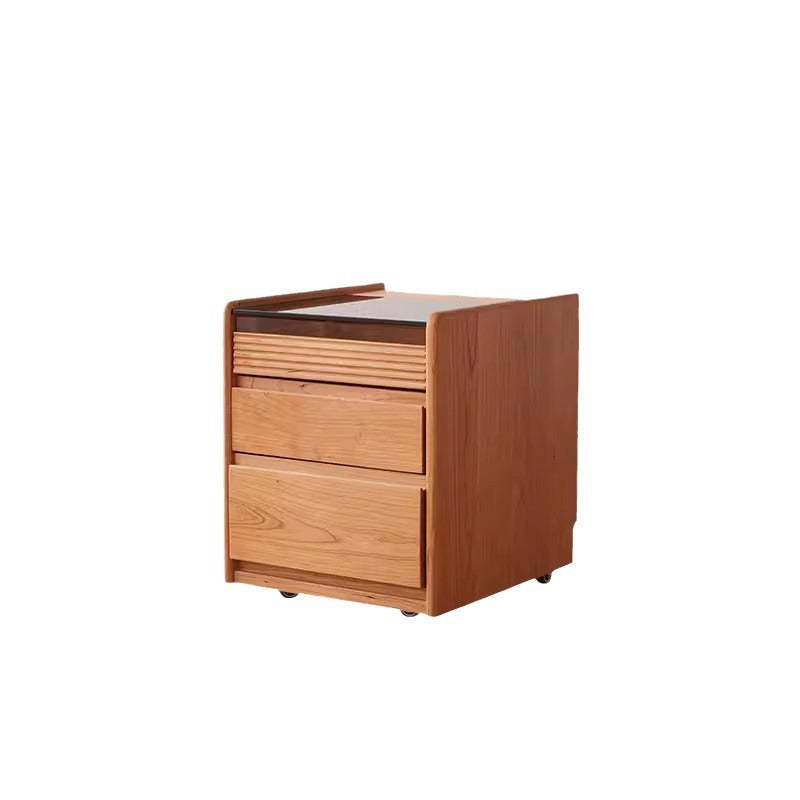 Vintage Glass Top Solid Wood 3-Drawer End Table