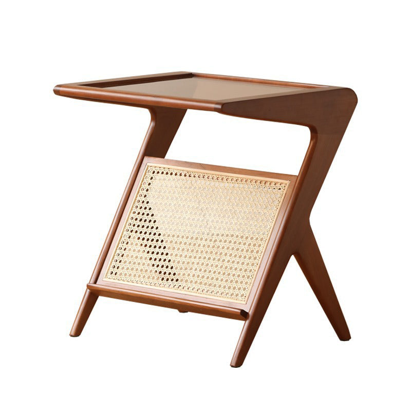 Japanese Rattan Rectangular Side Table 1-Shelf