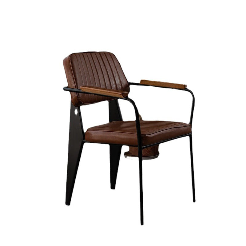 Industrial Leather Metal Wood Dining Chair