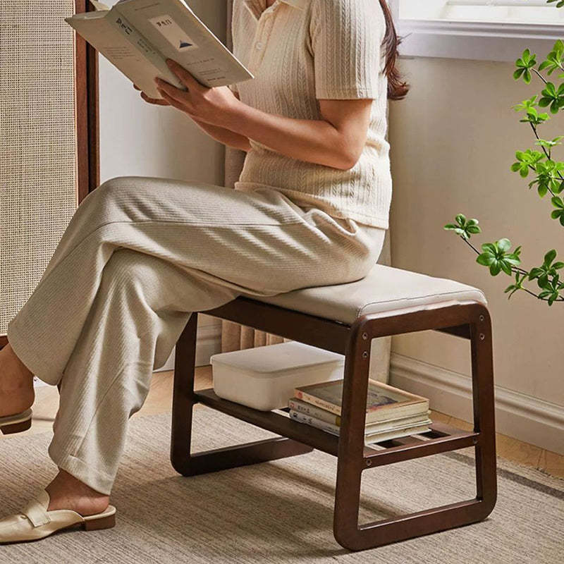 Minimalist Wood Leather Shoe Storage Bench