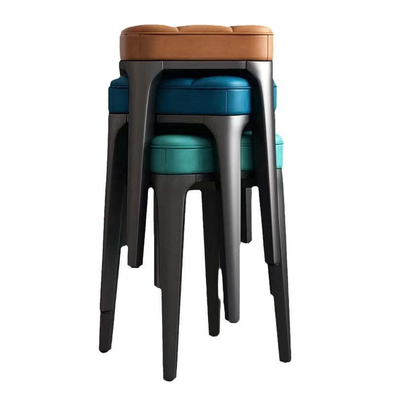 Contemporary Plaid Microfiber Leather Square Vanity Stool