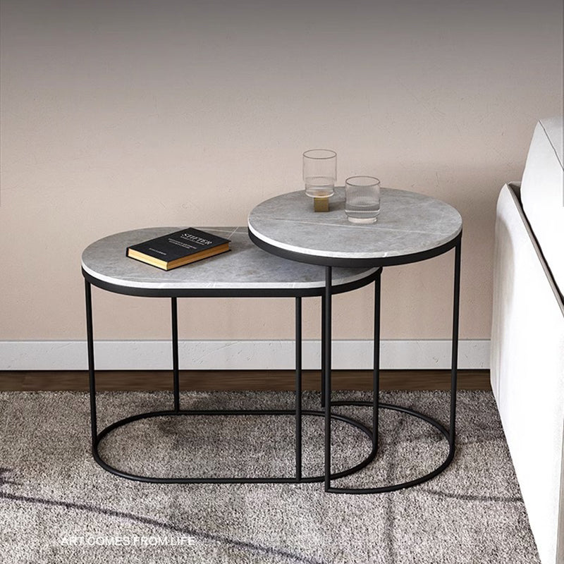 Luxury Oval Sintered Stone Nesting End Table